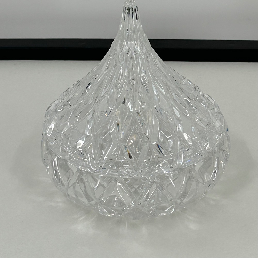 Hershey's Kisses Crystal Glass Candy Dish Diamond Cut Lidded Trinket Jar Clear